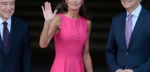 Letizia, de rosa fucsia para visitar el Teatro Real