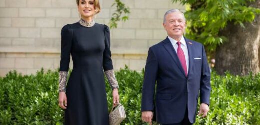 Rania de Jordania sorprende con un vestido negro de Dior en la boda de su hijo y Rajwa Al Saif